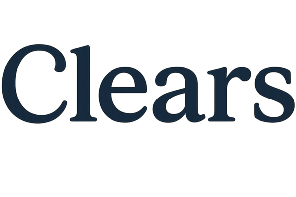 The word 'Clears' in dark blue text on a white background